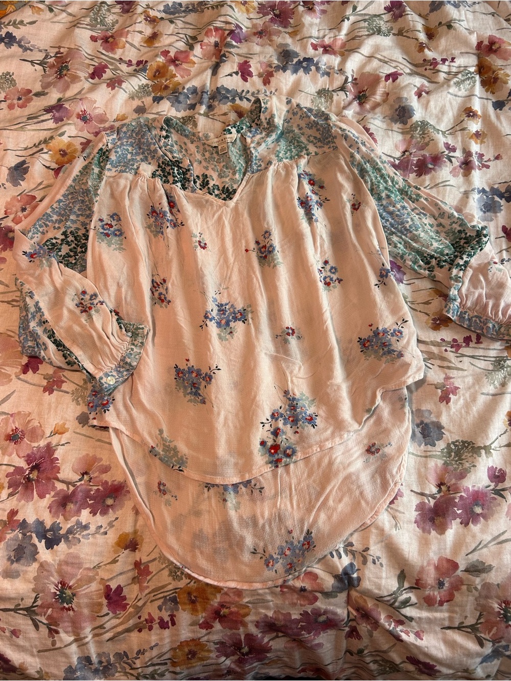 Lucky Brand White With Floral Design Peasant Tunic